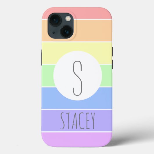 Monogrammen pasta-regenboogkleurige strepen Case-Mate iPhone case (Achterkant)
