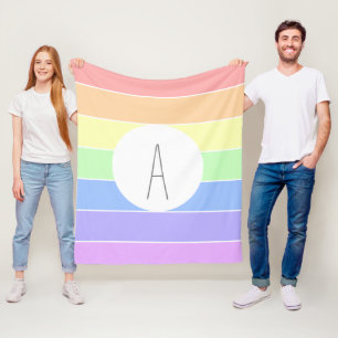 Monogrammen pasta-regenboogkleurige strepen fleece deken