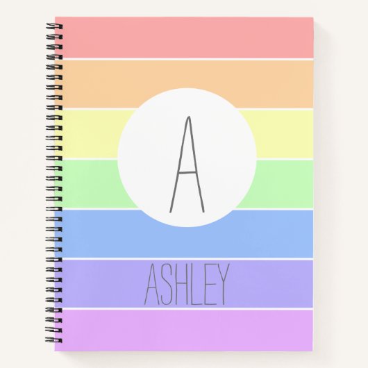 Monogrammen pasta-regenboogkleurige strepen notitieboek (Voorkant)