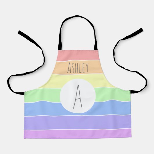 Monogrammen pasta-regenboogkleurige strepen schort (Voorkant)