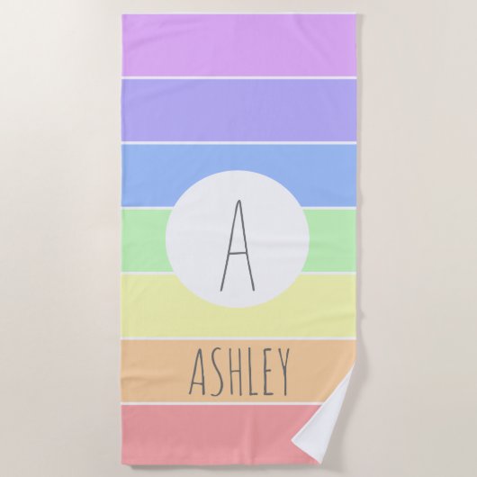 Monogrammen pasta-regenboogkleurige strepen strandlaken (Voorkant)