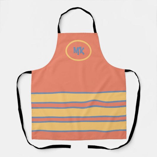 Monogrammen Perzik en geel stripte Apron Schort (Voorkant)
