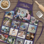 Monogrammen Photo Collage Grid Pattern Paars Gold Schort<br><div class="desc">Viel de eenvoudige vreugde van familie en vrienden met een elegant schort van de douanefoto collage. Als u de voorkeur geeft aan een achtergrond of tekst in andere kleuren dan paars, lavender en goud, zie de instructies hieronder. (AFBEELDING PLACEMENT TIP: Een gemakkelijke manier om een foto precies te centreren hoe...</div>
