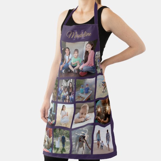 Monogrammen Photo Collage Grid Pattern Paars Gold Schort (Insitu)