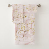 Monogrammen Pink White Marble Swirl Gold Glitter Bad Handdoek (Insitu)