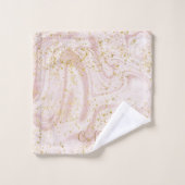 Monogrammen Pink White Marble Swirl Gold Glitter Bad Handdoek (Wasdoekje)