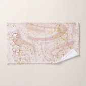 Monogrammen Pink White Marble Swirl Gold Glitter Bad Handdoek (Handdoek)