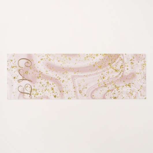 Monogrammen Pink White Marble Swirl Gold Glitter Yogamat (Achterkant (horizontaal))