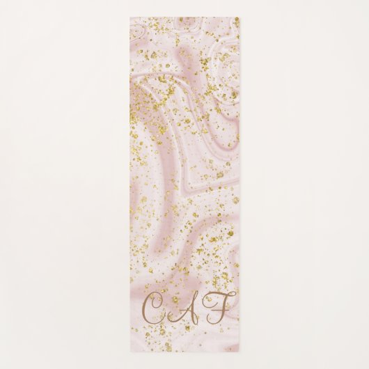 Monogrammen Pink White Marble Swirl Gold Glitter Yogamat (Voorkant)
