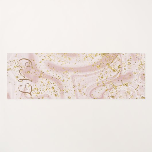 Monogrammen Pink White Marble Swirl Gold Glitter Yogamat (Voorkant (horizontaal))