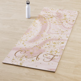 Monogrammen Pink White Marble Swirl Gold Glitter Yogamat