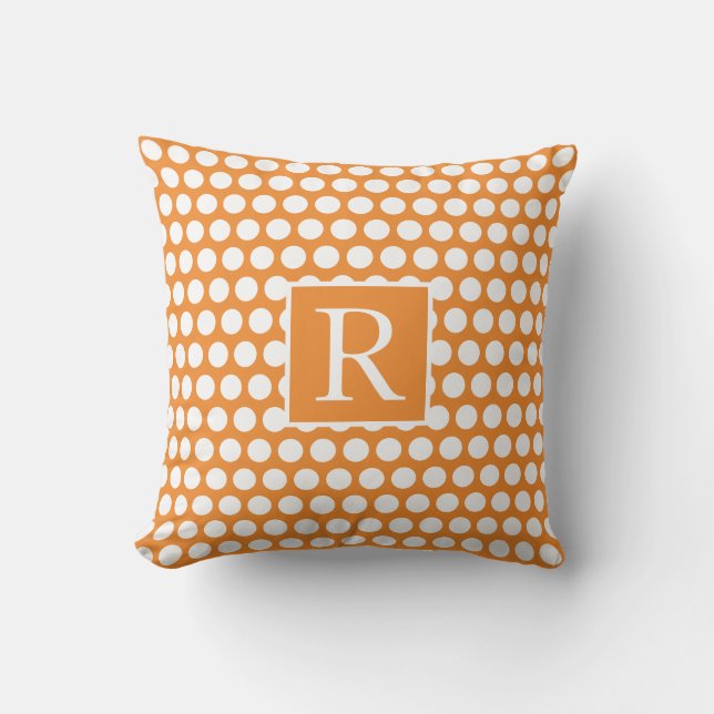 Monogrammen Pumpkin Oranje White Polka Dots Autumn Buitenkussen (Voorkant)
