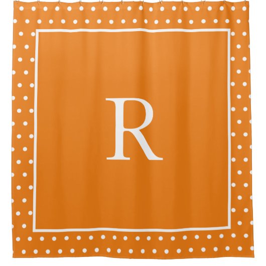 Monogrammen Pumpkin Oranje White Polka Dots Autumn Douchegordijn (Voorkant)