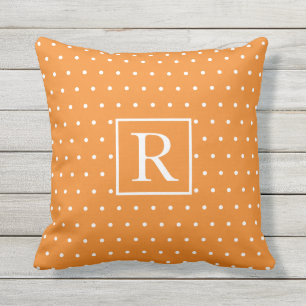 Monogrammen Pumpkin Oranje White Polka Dots Herfst Buitenkussen