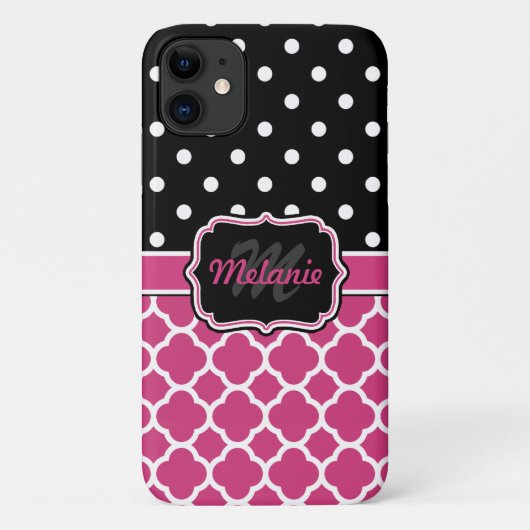 Monogrammen Quatrefoil Lattice Polka Dot Case-Mate iPhone Case (Achterkant)
