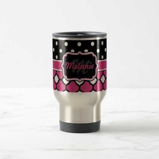 Monogrammen Quatrefoil Lattice Polka Dot Reisbeker (Center)