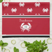 Monogrammen Red Black White Crab Nautical Schort K Theedoek (Gevouwen)
