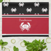 Monogrammen Red Black White Crab Nautical Schort Theedoek (Gevouwen)