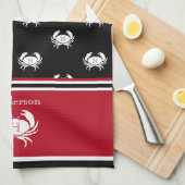 Monogrammen Red Black White Crab Nautical Schort Theedoek (Quarter Fold)