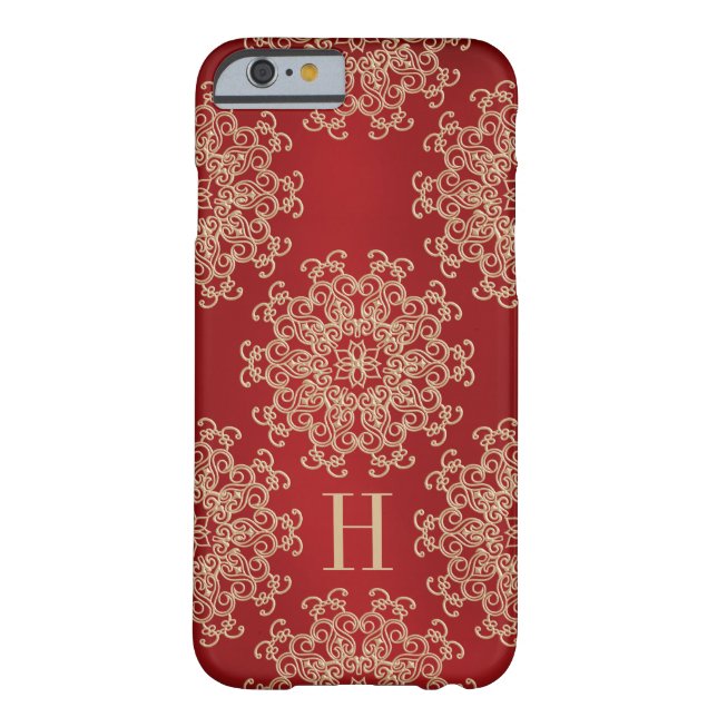 Monogrammen Red en Gold Exotic Medallion Case-Mate iPhone Case (Achterkant)