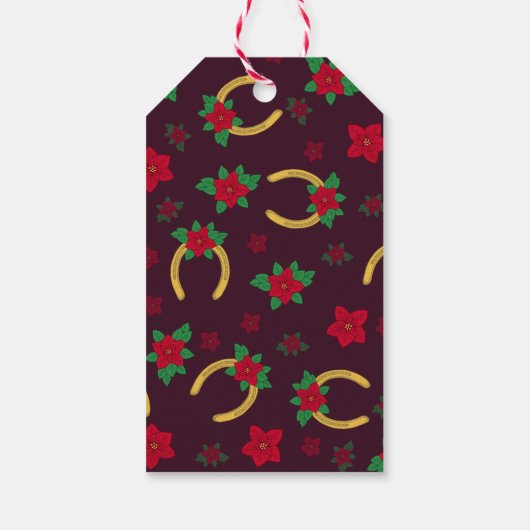 Monogrammen Red+GoldKerstmis Hoefijzer Cadeaulabel (Achterkant)