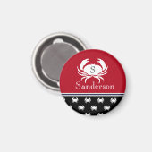 Monogrammen Red White Black Crab Nautical Magnet (Voorkant / Achterkant)