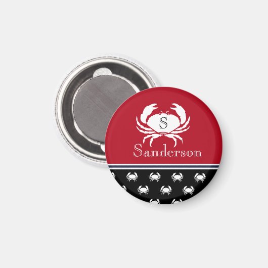 Monogrammen Red White Black Crab Nautical Magnet (Voorkant / Achterkant)