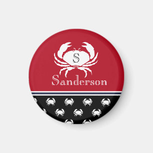 Monogrammen Red White Black Crab Nautical Magnet