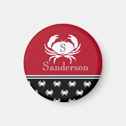 Monogrammen Red White Black Crab Nautical Magnet (Voorkant)