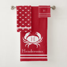 Monogrammen Red White Crab Nautical Bath Towel Set