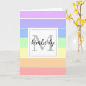 Monogrammen regenboogkleurig StripesPatroon Kaart (Gele Bloem)