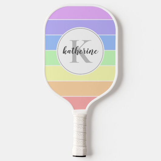 Monogrammen regenboogkleurig StripesPatroon Pickleball Paddle (Achterkant)