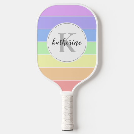 Monogrammen regenboogkleurig StripesPatroon Pickleball Paddle (Voorkant)