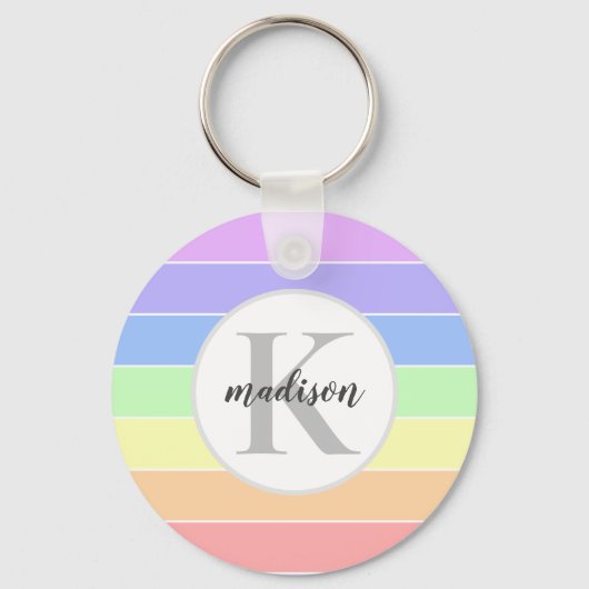 Monogrammen regenboogkleurig StripesPatroon Sleutelhanger (Voorkant)