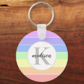 Monogrammen regenboogkleurig StripesPatroon Sleutelhanger (Voorkant)