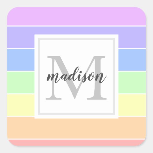 Monogrammen regenboogkleurig StripesPatroon Vierkante Sticker (Voorkant)