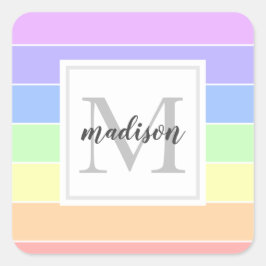 Monogrammen regenboogkleurig StripesPatroon Vierkante Sticker