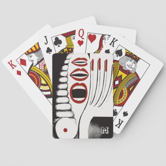 Monogrammen  rode lipstick en nagels pokerkaarten (Achterkant)