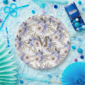 Monogrammen Romantic Violet Sage Botanisch Papieren Bordje (Feest)