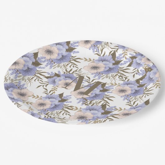 Monogrammen Romantic Violet Sage Botanisch Papieren Bordje (Gekanteld)