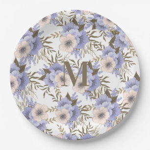 Monogrammen Romantic Violet Sage Botanisch Papieren Bordje