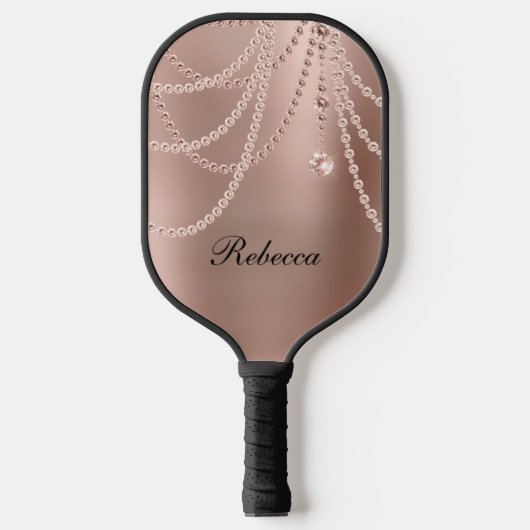 Monogrammen Roos Gold Blush Pink Glam Bling Pickleball Paddle (Voorkant)