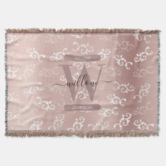 Monogrammen  Roos Gold Damask Pattern Deken (Voorkant)