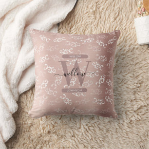 Monogrammen Roos Gold Damask Pattern Kussen