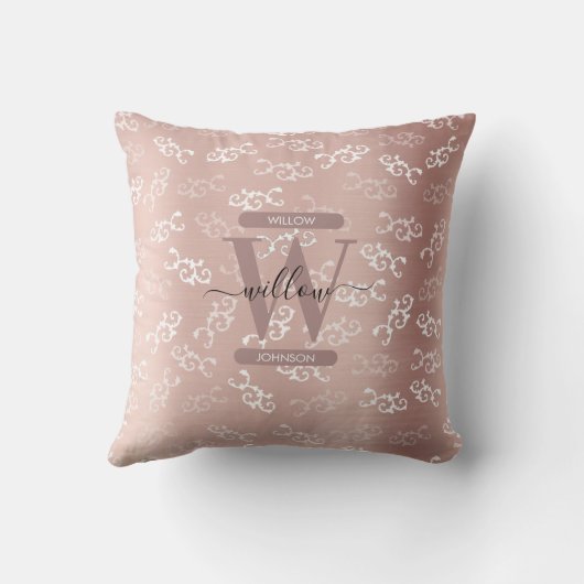 Monogrammen  Roos Gold Damask Pattern Kussen (Achterkant)