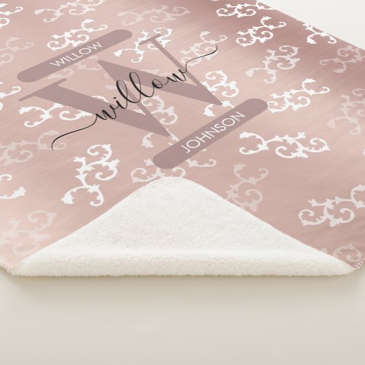 Monogrammen Roos Gold Damask Pattern Sherpa Deken (3/4)