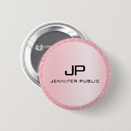 Monogrammen Roos Gold Glitter Kijk Sjabloon Ronde Button 5,7 Cm (Voorkant /achterkant)