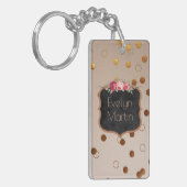 Monogrammen Roos Gold Stippen |  alkbord Sleutelhanger (Voorkant Links)