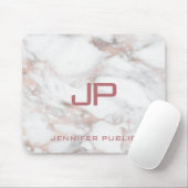 Monogrammen Roos Gold White Marble Sjabloon Muismat (Met muis)