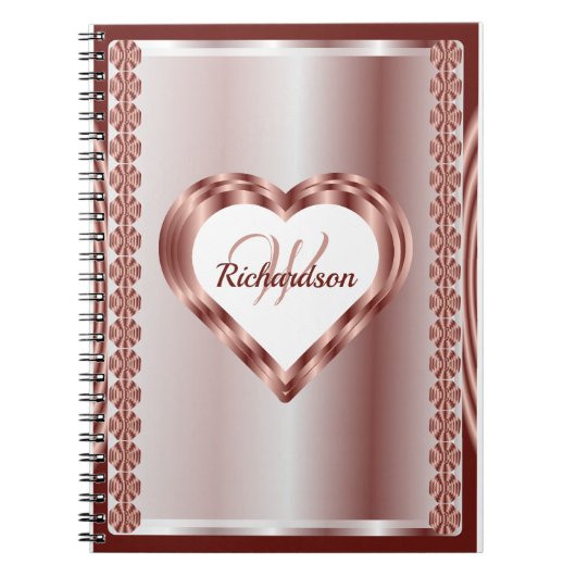 Monogrammen Roos goud en wit geometrisch hart Notitieboek (Voorkant)